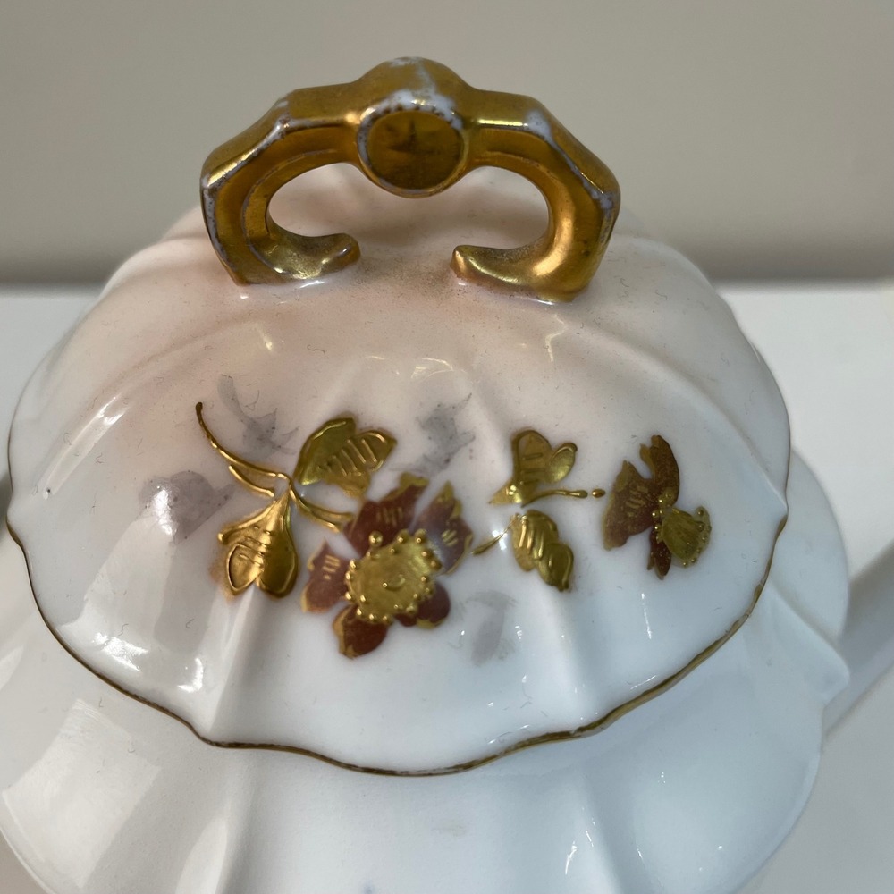 Vintage JC Limoges Teapot Gold Floral Design Porcelain Coffee Tea Server Decor - Picture 9 of 9